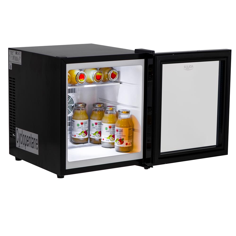 Adler AD 8088 Mini Kühlschrank Getränkekühlschrank mit Glastür und LED Beleuchtung Schwarz
