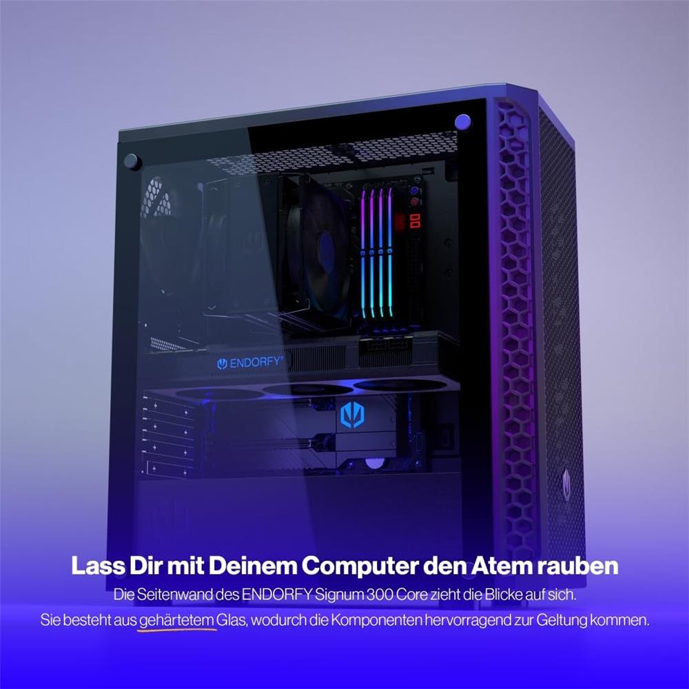 ENDORFY Signum 300 Core, ATX PC-Gehäuse, inkl. 2x 120mm PWM-Lüfter, Mesh-Frontplatte, Seitenteil aus gehärtetem Glas | EY2A004