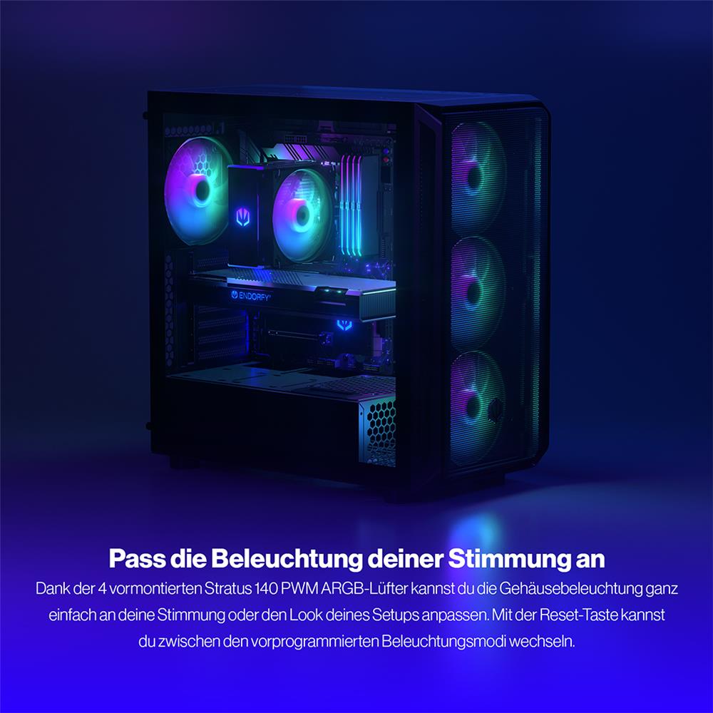 ENDORFY Arx 700 ARGB, ATX PC-Gehäuse, inkl. 4x 140mm ARGB PWM-Lüfter, Top und Front aus luftigem Mesh | EY2A013