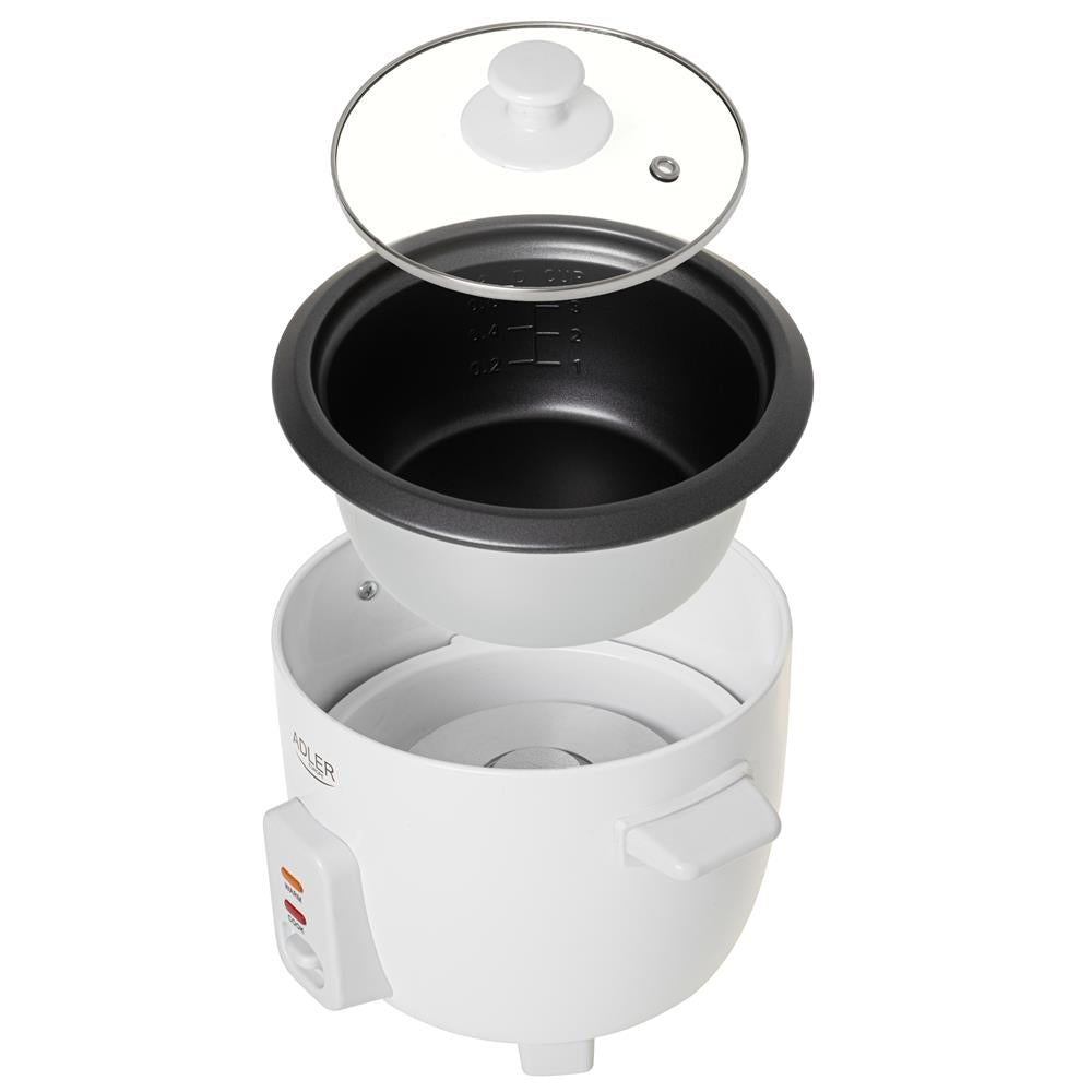 Adler AD 6418 Reiskocher 0,6 Liter kompakt mit Warmhaltefunktion Weiß