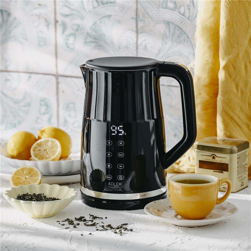 Adler AD 1350 Wasserkocher 1,7 Liter mit LED Temperaturregelung und Doppelwand Gehäuse Schwarz