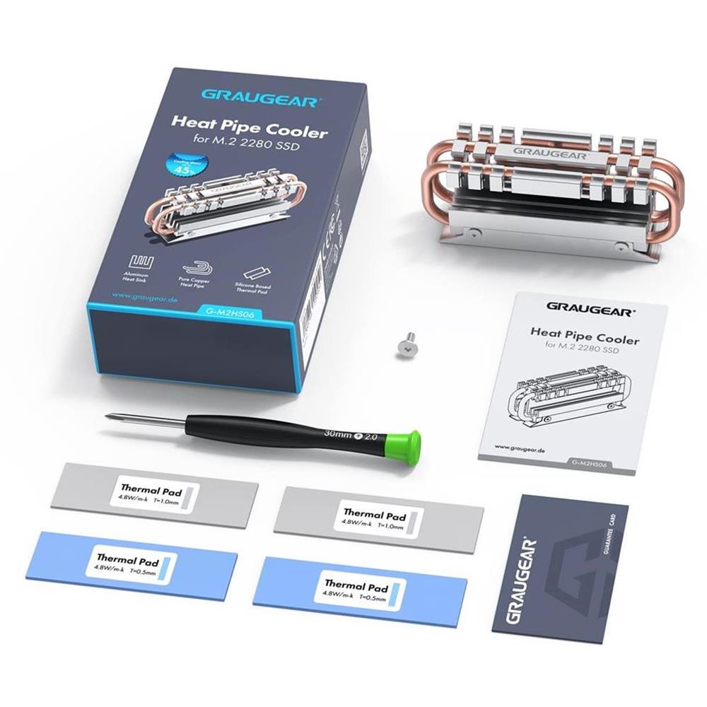 GRAUGEAR Passiver Heatpipe Kühler für M.2 2280 SSD lautlos