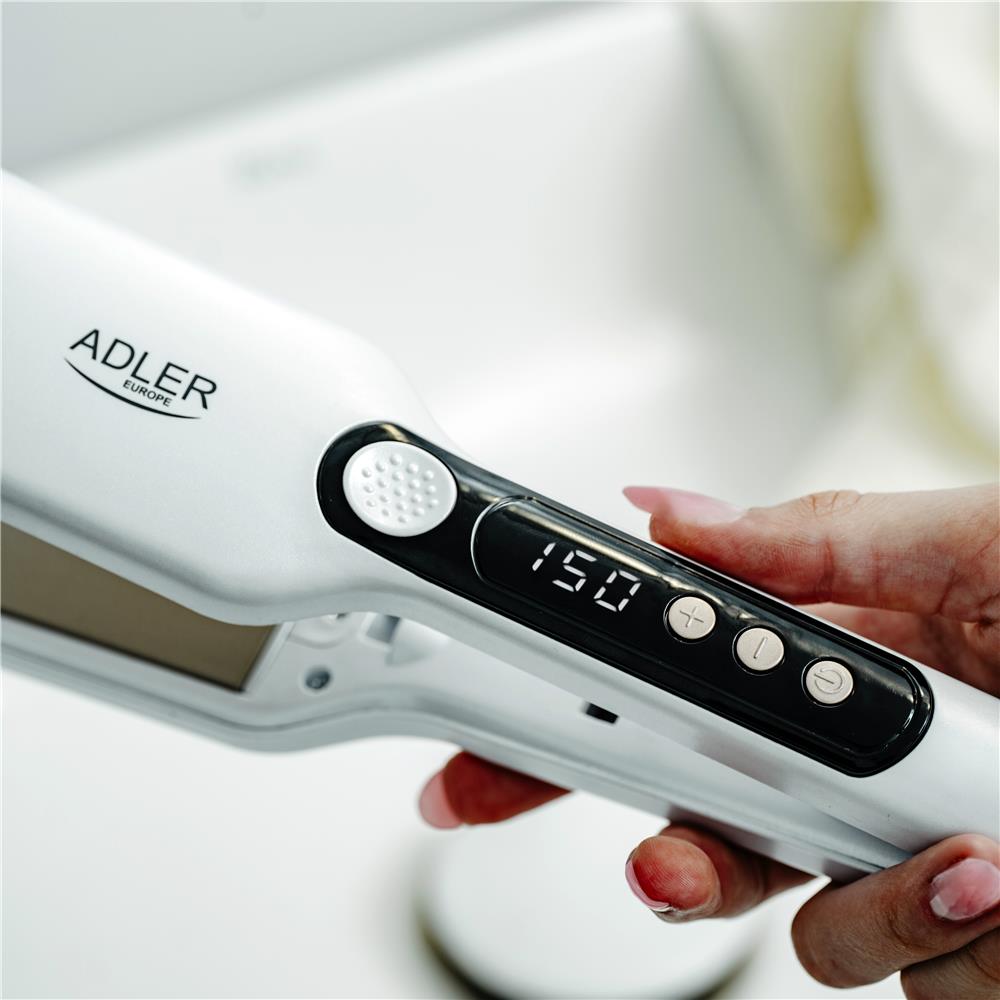 Adler AD 2325 Haarglätter breit Glätteisen Keramikplatten für alle Haartypen weiß
