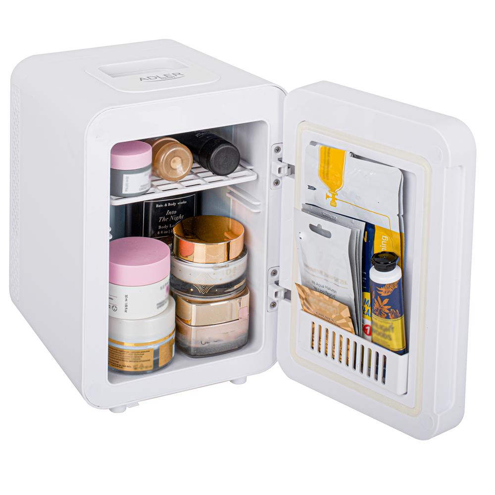Adler AD 8085 Minikühlschrank mit Spiegel 4 L Weiß, tragbar fürs Auto