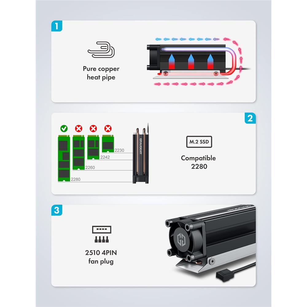 GRAUGEAR Heatpipe Kühler für M.2 NVMe 2280 SSD