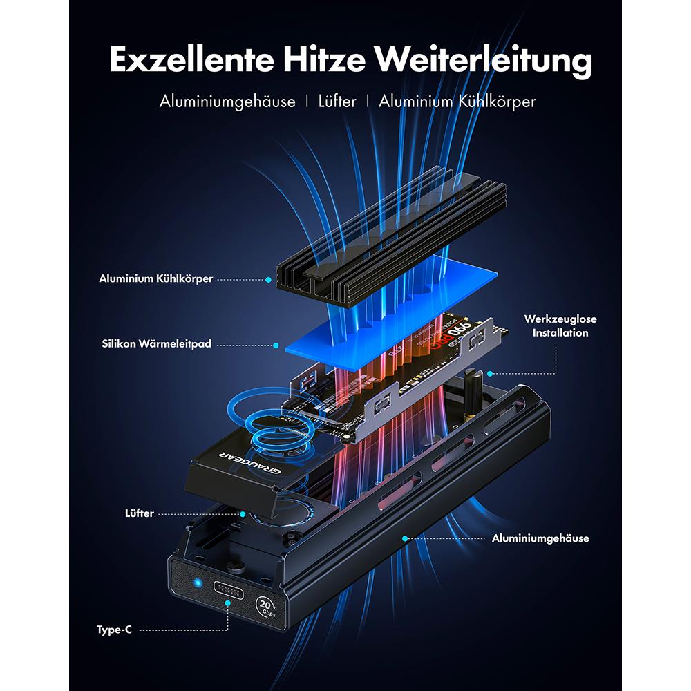 GRAUGEAR USB 3.2 Gen 2x2 Dockingstation für M.2 NVMe und NGFF SSD