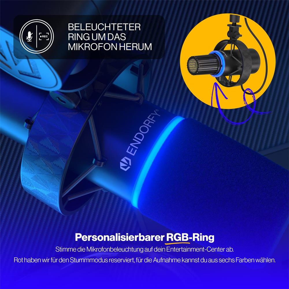 ENDORFY Solum Broadcast Streaming Mikrofon Schwarz mit Mute und Gain Regler