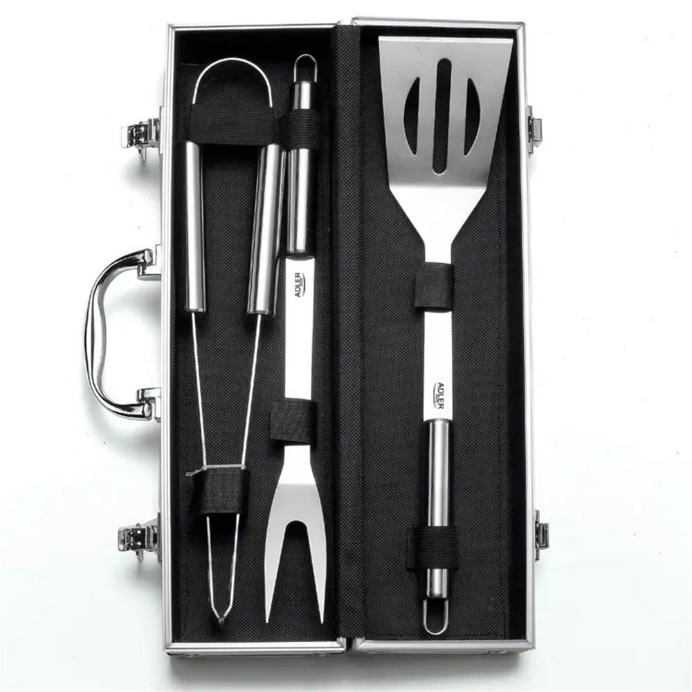 Adler AD 6729 Grillbesteck Set Grillzange Grillgabel Grillwender Edelstahl silber