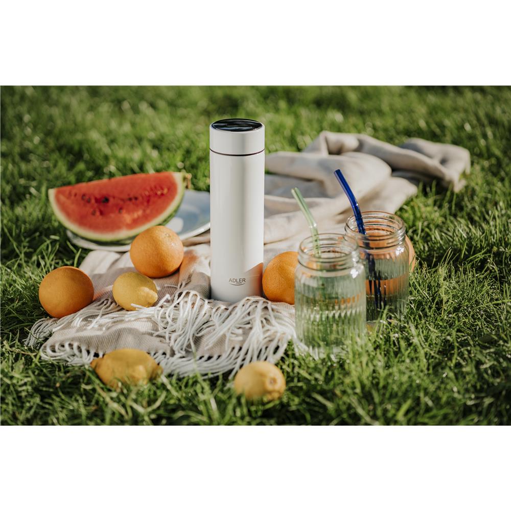 Adler Thermosflasche, 473ml, Weiß, Trinkflasche mit LED-Temperaturanzeige