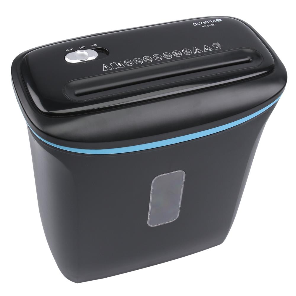 Olympia Aktenvernichter PS 63 CC - für Papier und Kreditkarten, Sicherheitsstufe P4, Partikelschnitt, 6 Blatt, 12 Liter, Schwarz