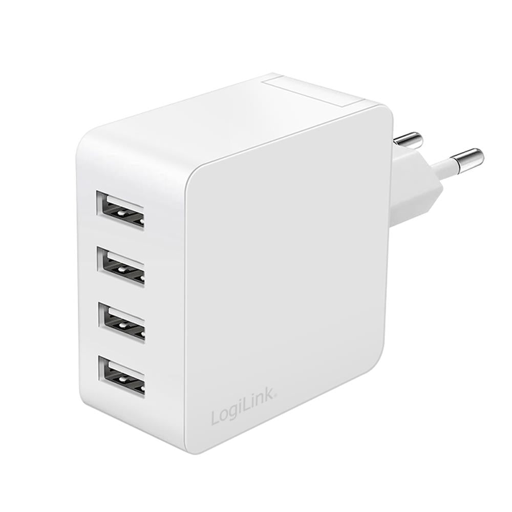 LogiLink 4-fach USB-Steckdosenadapter, 24 W, 4x USB-A, Weiß