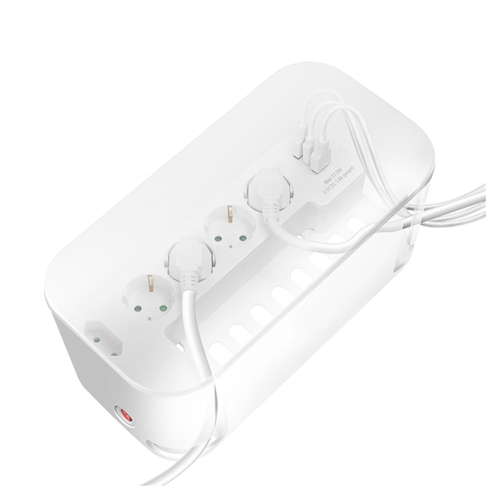 LogiLink Kabelbox mit 5 fach Steckdosenleiste und 3 USB Weiß