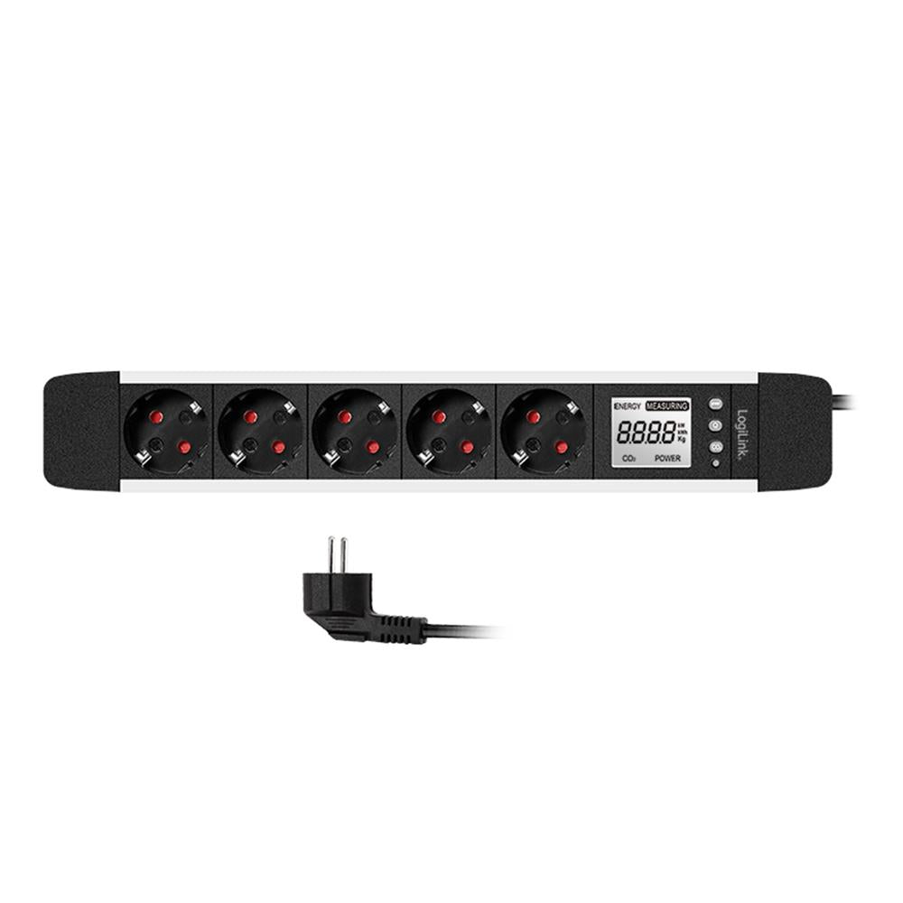 LogiLink 5-fach Steckdosenleiste mit LCD-Display für Energieverbrauch & CO₂-Emission