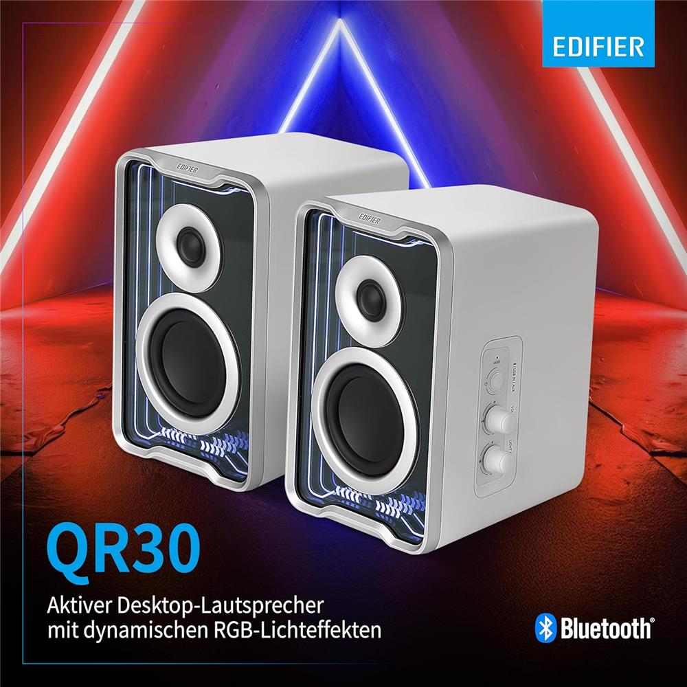 Edifier QR30 Weiß – Aktiver 30W Desktop-Lautsprecher mit Bluetooth 5.4 & RGB