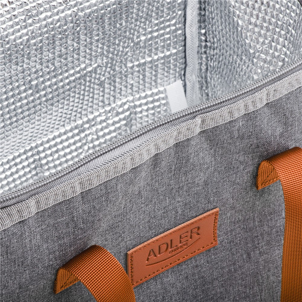 Adler AD 4536 Thermo Kühltasche 10 L, Lunchbag Isoliertasche für Arbeit, Schule, Picknick, Reise & Outdoor, mit Reißverschluss und Außentaschen, Grau