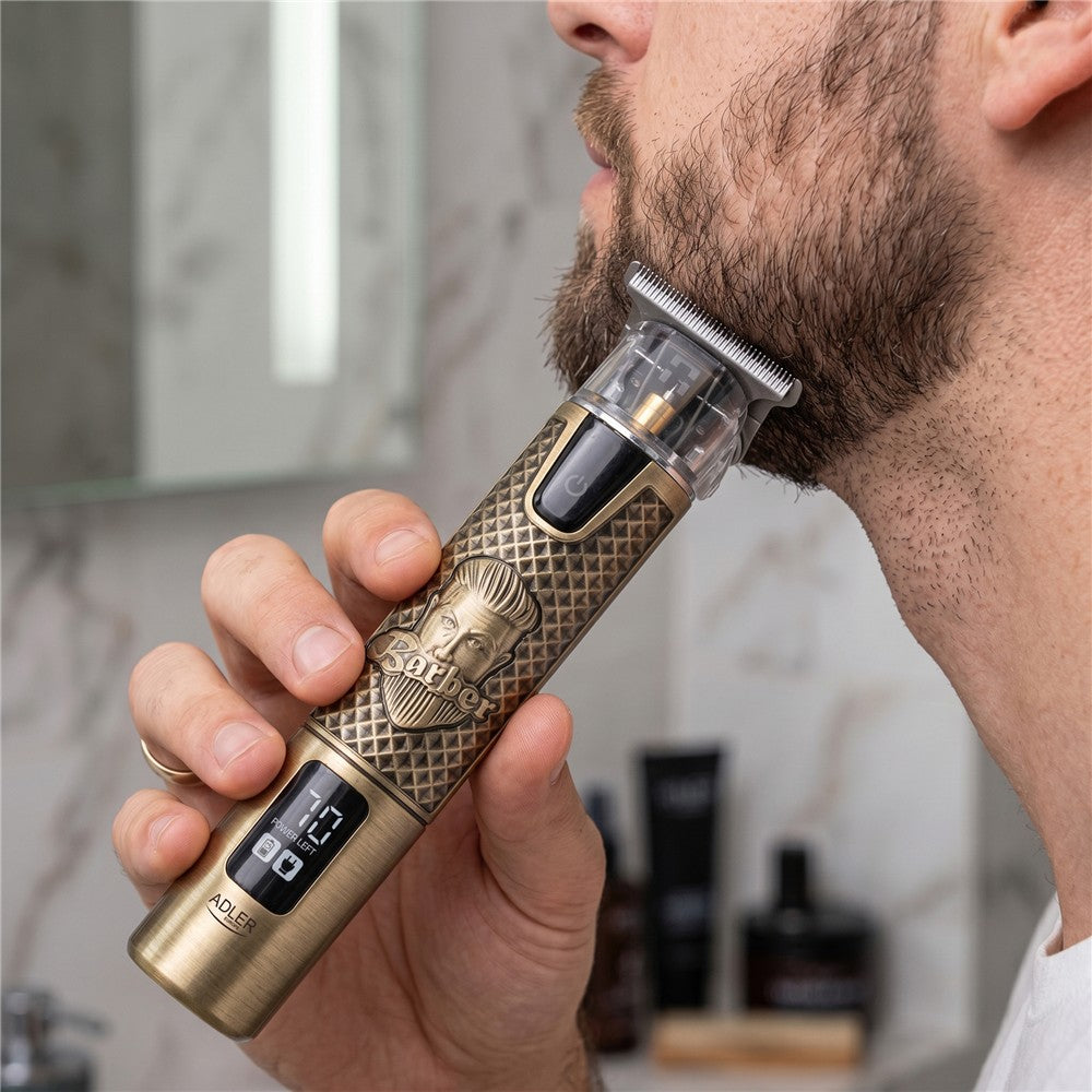 Adler AD 2970 Profi Barber Haarschneider Trimmer, Rasierapparat Konturenschneider für Bart, Nacken und Haarlinien, Keramikklinge, USB-C, Metallgehäuse Golden