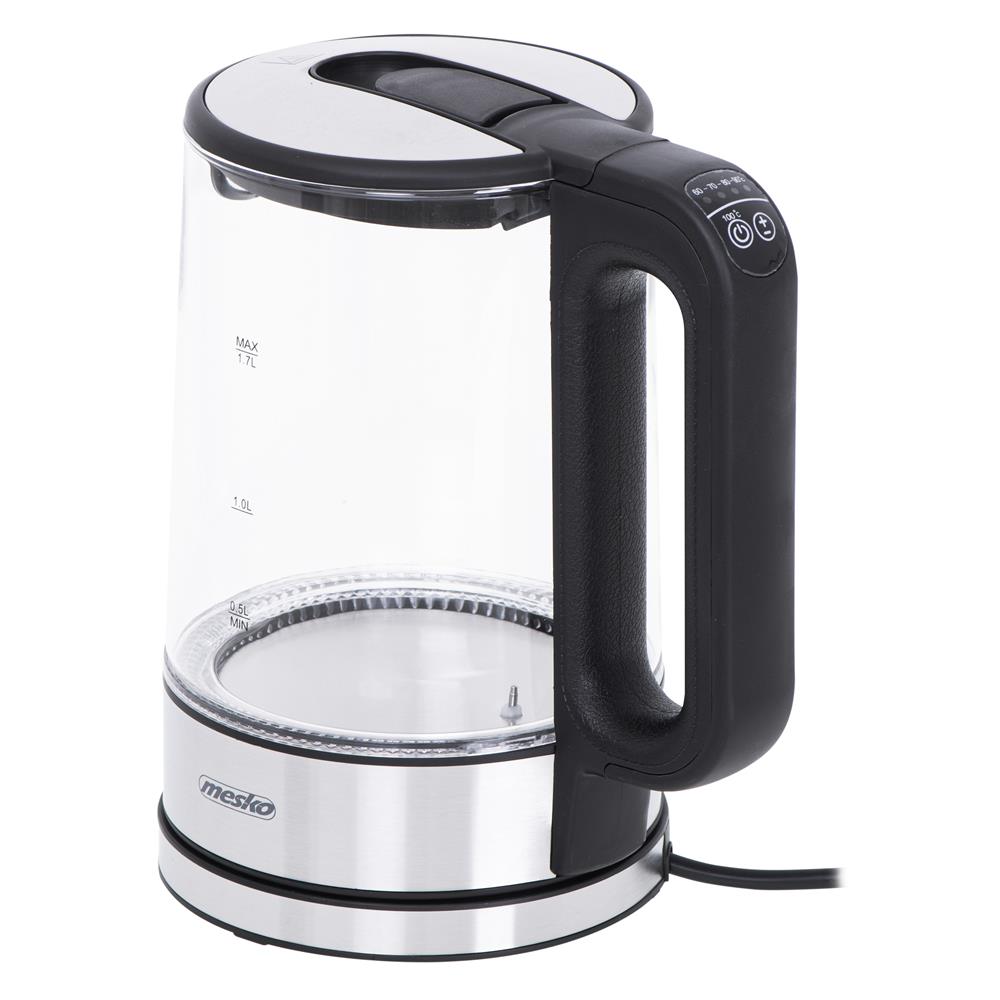 Mesko MS 1301B Glas Wasserkocher 1,7 L mit Temperaturwahl LED Schwarz
