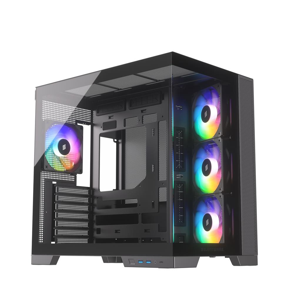 Silentware View A-RGB Black – Showcase Midi Tower mit Glasfront, Glas-Seitenfenster & 4 RGB Lüftern