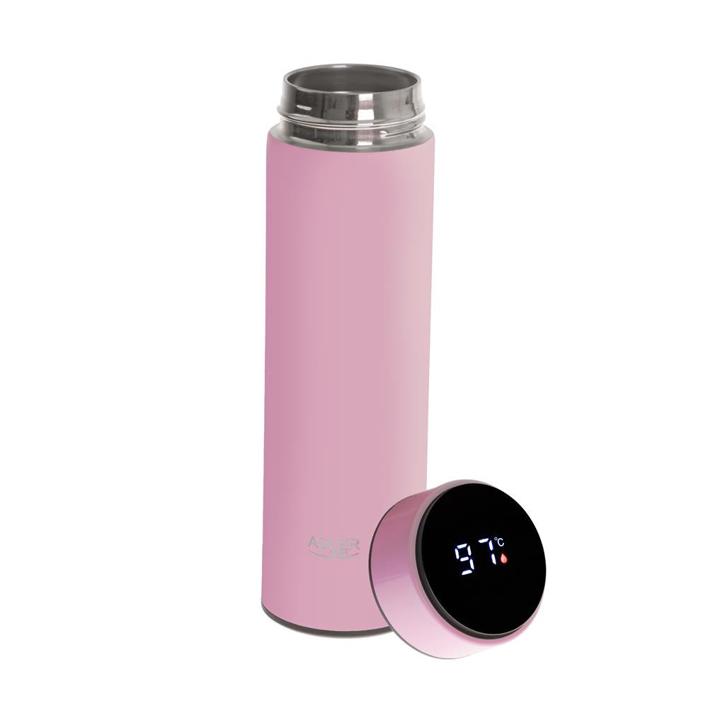 Adler Thermosflasche, 473ml, Rosa, Trinkflasche mit LED-Temperaturanzeige