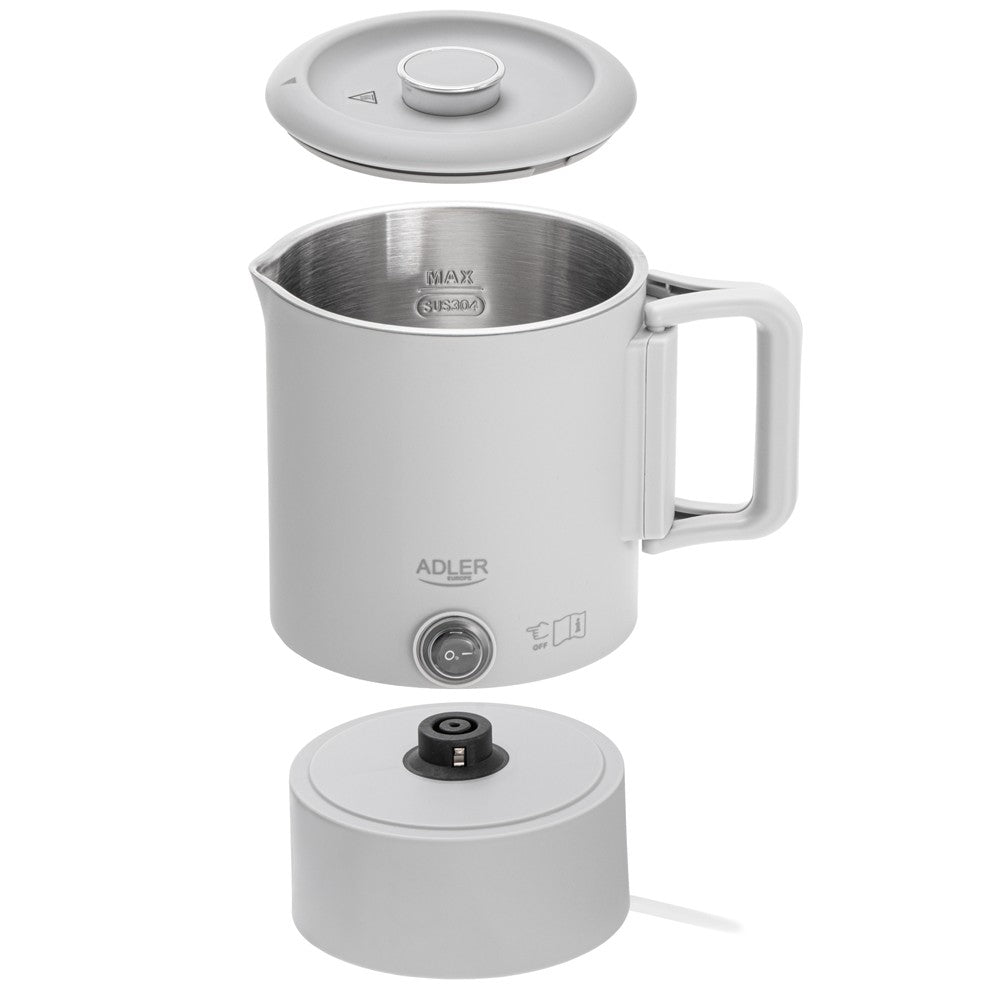 Adler AD 1388g Reisewasserkocher 0,8L kompakt leicht klappbarer Griff Grau Camping