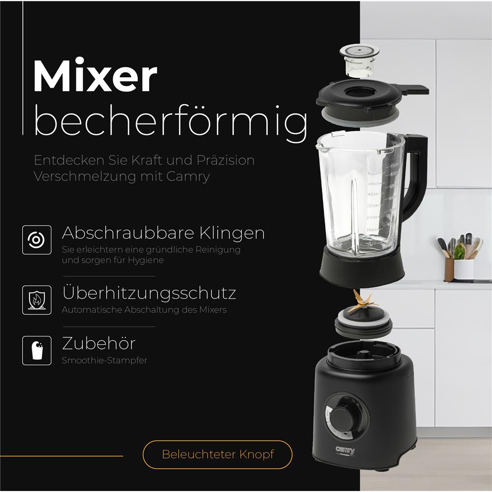 Camry CR 4089 Standmixer 1,7L Glasbehälter – 2000W Power & Titanium-Klingen