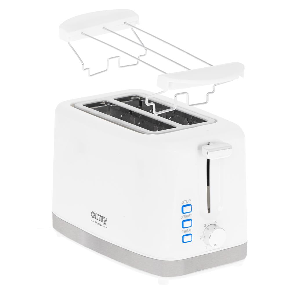 Camry CR 3219 2-Scheiben-Toaster Weiß Brötchenaufsatz Auftaufunktion Aufwärmfunktion 6 Stufen 900 W