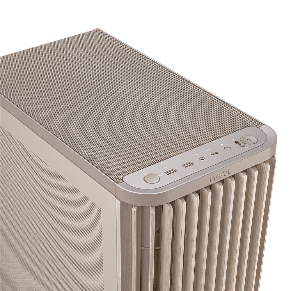 ASUS ProArt PA401 Wood Edition Beige ATX PC Gehäuse mit Mesh Panel und 160 mm Lüftern