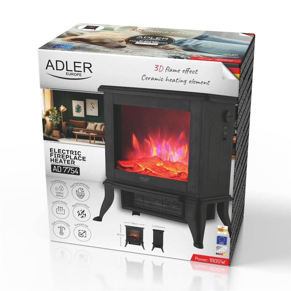 Adler AD 7754 Elektrokamin Schwarz präzise Temperaturregelung anpassbare Intensität