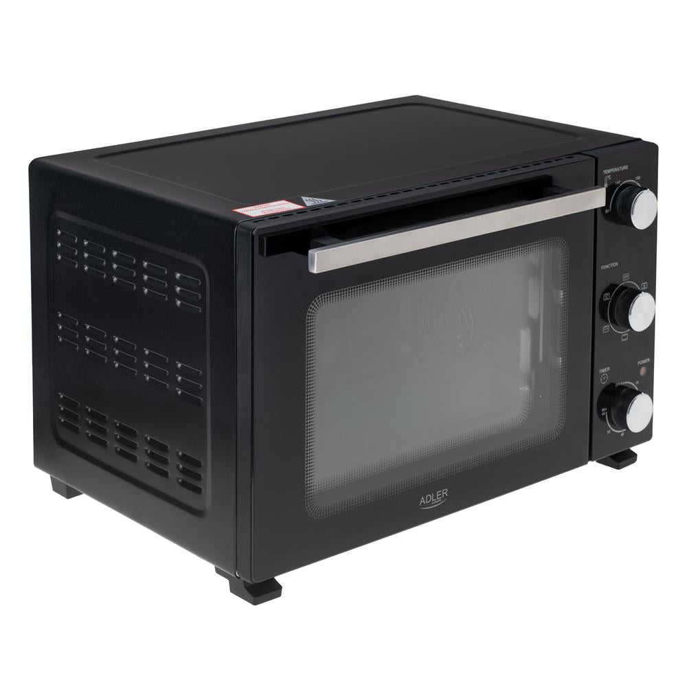 Adler AD 6028 Elektrobackofen 60L Mini Backofen Umluft Timer Drehspieß schwarz