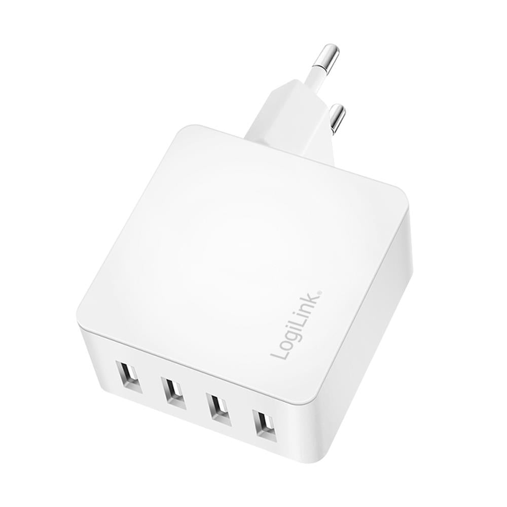 LogiLink 4-fach USB-Steckdosenadapter, 24 W, 4x USB-A, Weiß