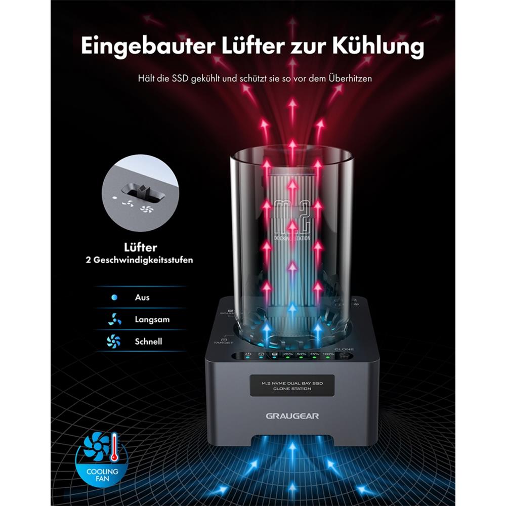 GRAUGEAR USB 3.2 Gen 2x2 NVMe Klonstation für 2 M.2 SSDs