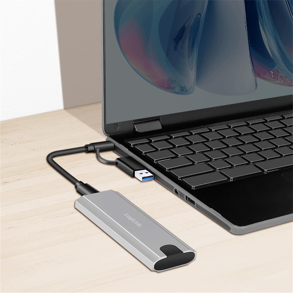 LogiLink Festplattengehäuse für M.2 NVMe SSDs, USB 3.2 Gen 2, 10 Gbit/s, Silber