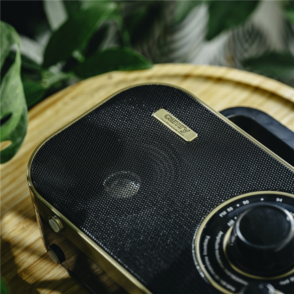 Camry CR 1910g tragbares Radio, FM/AM Kofferradio mit 2 W Lautsprecher, Netz- und Batteriebetrieb, 3,5 mm Kopfhöreranschluss, Teleskopantenne, schwarz/gold