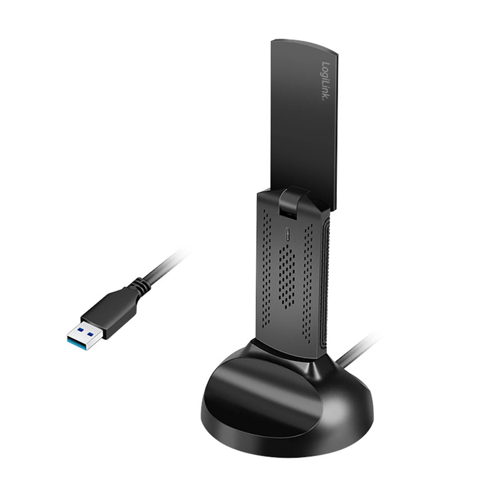 LogiLink Wi-Fi 6E USB-Adapter mit magnetischer Halterung, 5.8 GHz, WPA/WPA2, WPA3, 5 W, LED, Schwarz