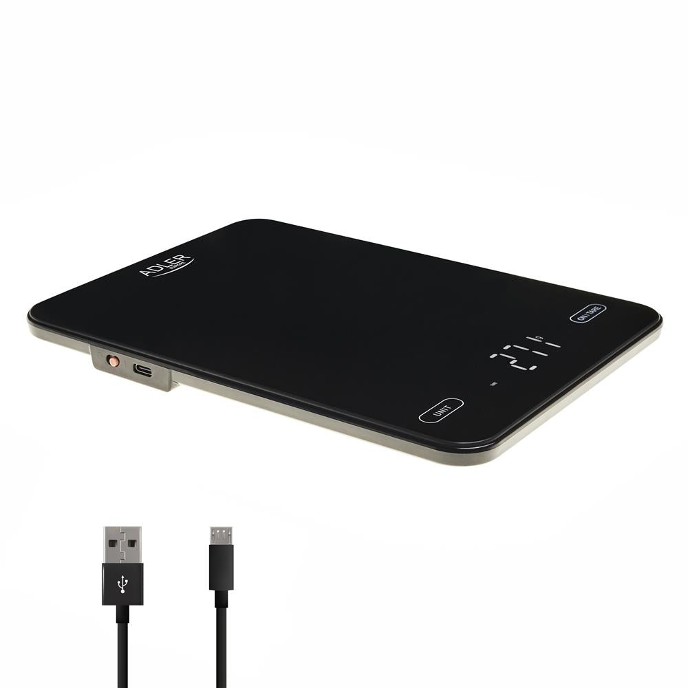 Adler AD 3177 Digitale Küchenwaage 10 kg USB wiederaufladbar Schwarz