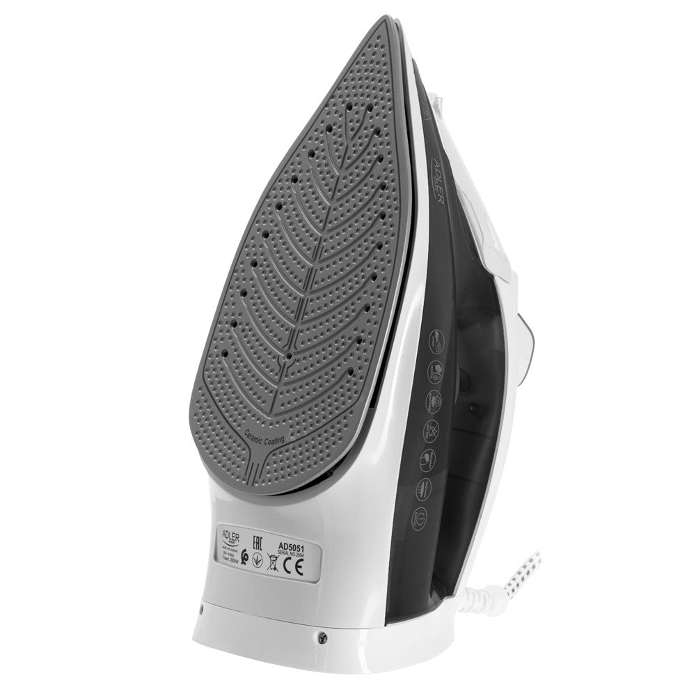 Adler AD 5051 Dampfbügeleisen 2600W, Keramiksohle, Dampfstoß, Vertikaldampf, Anti-Kalk, Anti-Tropf, Selbstreinigung, Bügeleisen für Kleidung, Hemden und Haushalt Grau Weiß