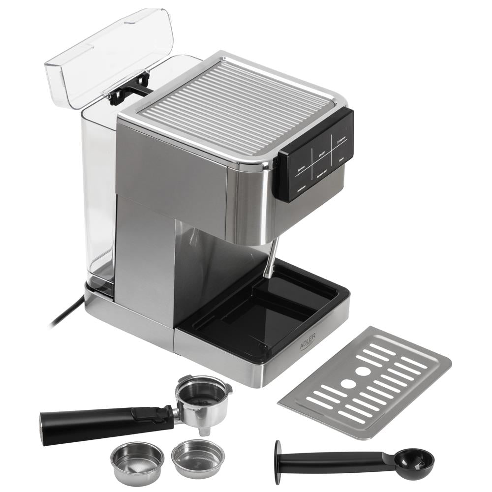 Adler AD 4390 Siebträgermaschine 20 Bar, PID Temperaturkontrolle, Thermoblock, Milchaufschäumer, 1350 W