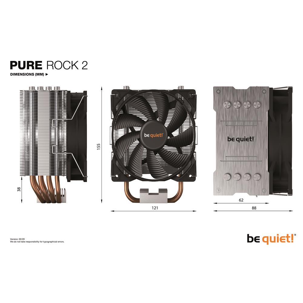 be quiet! Pure Rock 2 Luftkühler CPU-Kühler 150W TDP Kühlleistung 6mm-Heatpipes