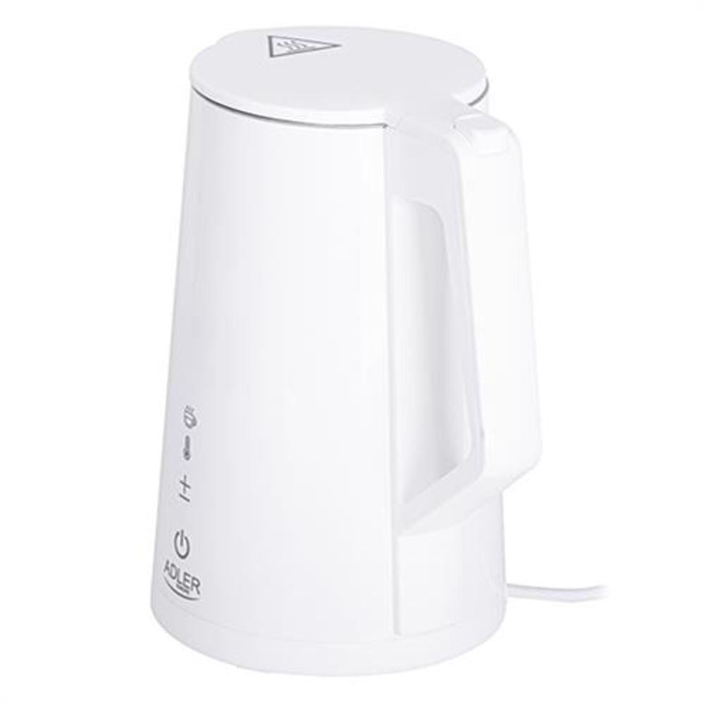 Adler AD 1345 Wasserkocher in Weiß, 1,7 Liter, 2200 Watt, aus Edelstahl mit Temperatureinstellung