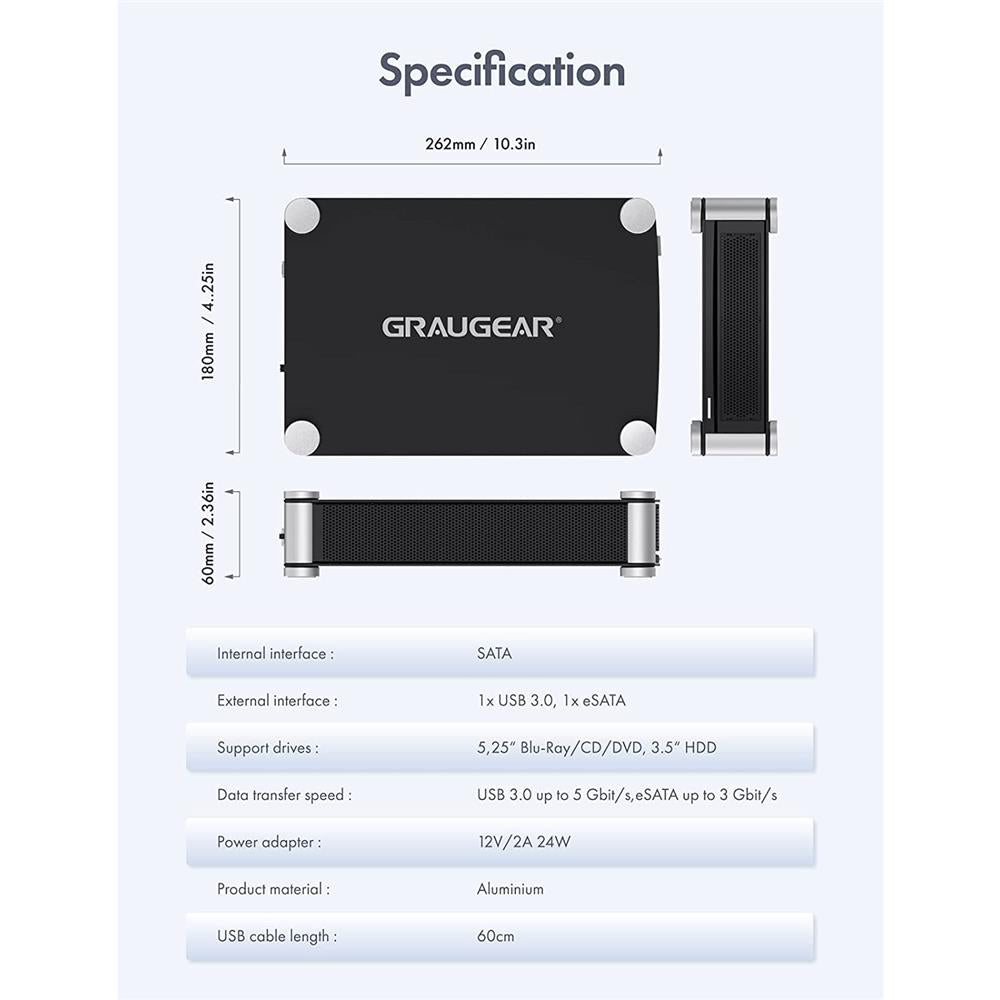 GRAUGEAR Externes Gehäuse für 5,25 Zoll SATA Laufwerke