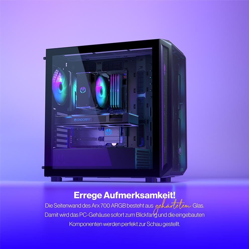 ENDORFY Arx 700 ARGB, ATX PC-Gehäuse, inkl. 4x 140mm ARGB PWM-Lüfter, Top und Front aus luftigem Mesh | EY2A013