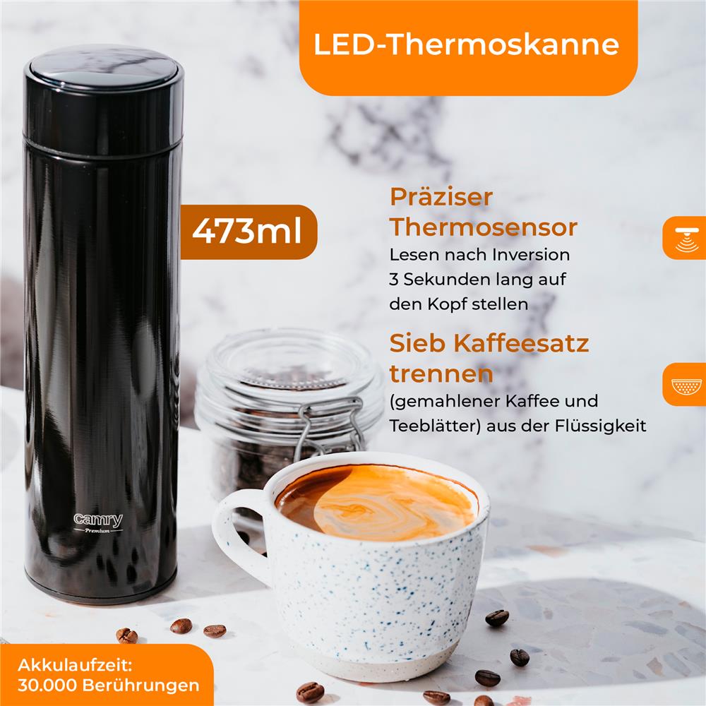 Camry CR 4507bk Thermoskanne mit LED-Temperaturanzeige – 473 ml, schwarz