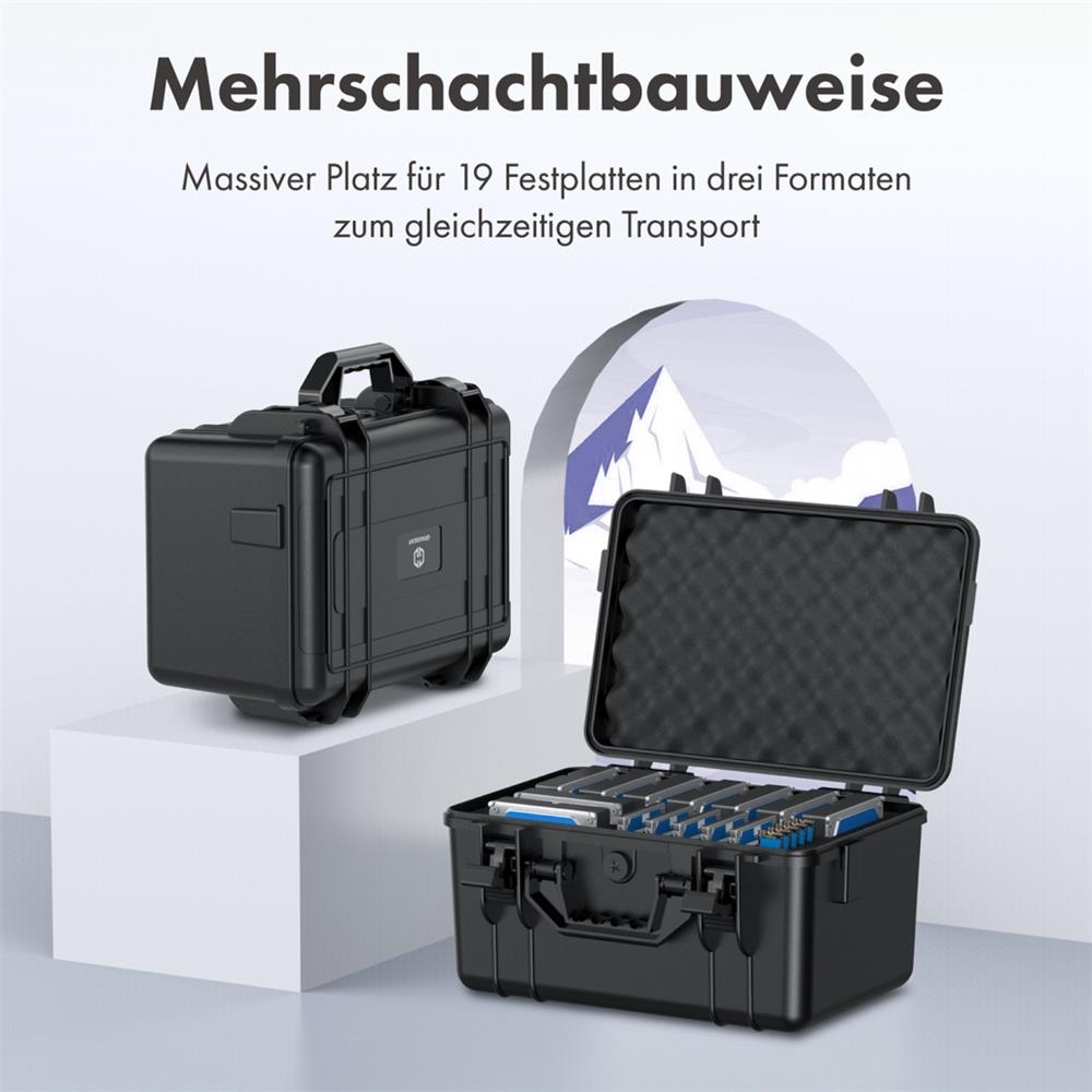 GRAUGEAR Festplattenschutzkoffer für 19 HDD SSD stoßfest wasserabweisend