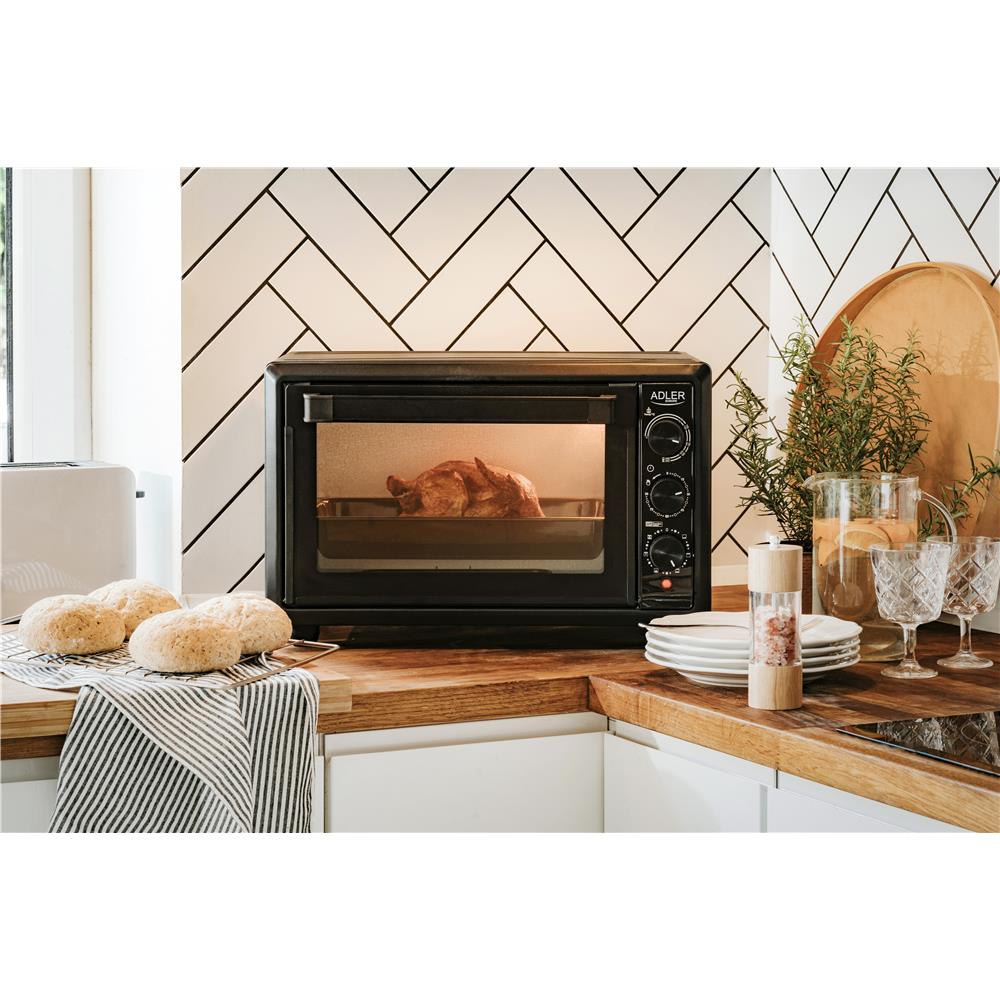 Adler AD 6023 Mini Backofen 26 L mit Umluft Timer und Backblech Schwarz