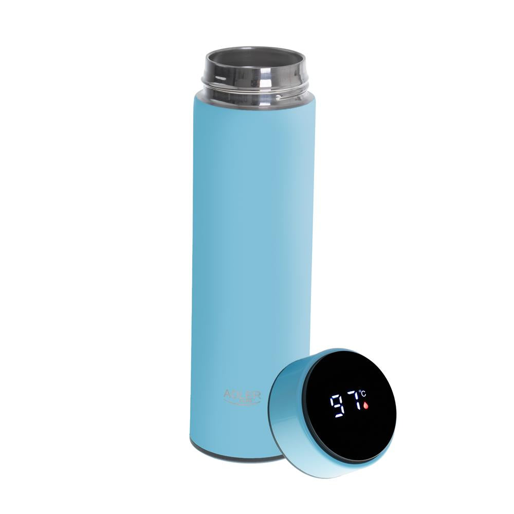 Adler Thermosflasche, 473ml, Blau, Trinkflasche mit LED-Temperaturanzeige