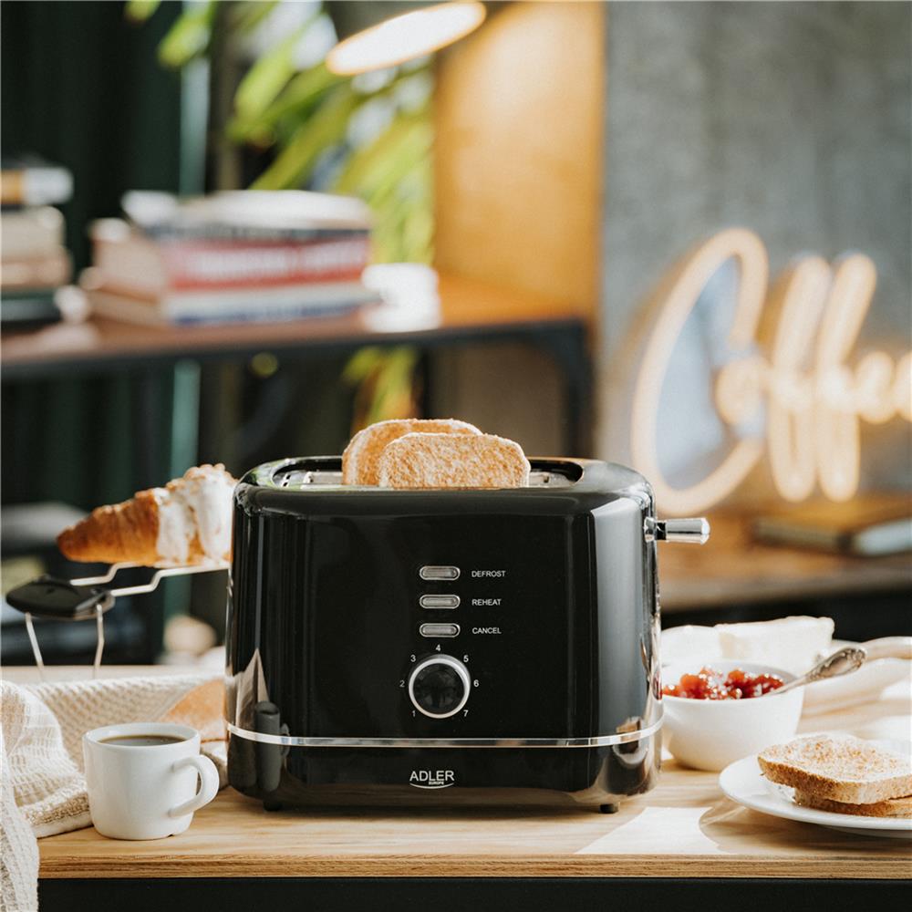 Adler AD 3224 Toaster Schwarz mit Brötchenaufsatz und 7 Stufen