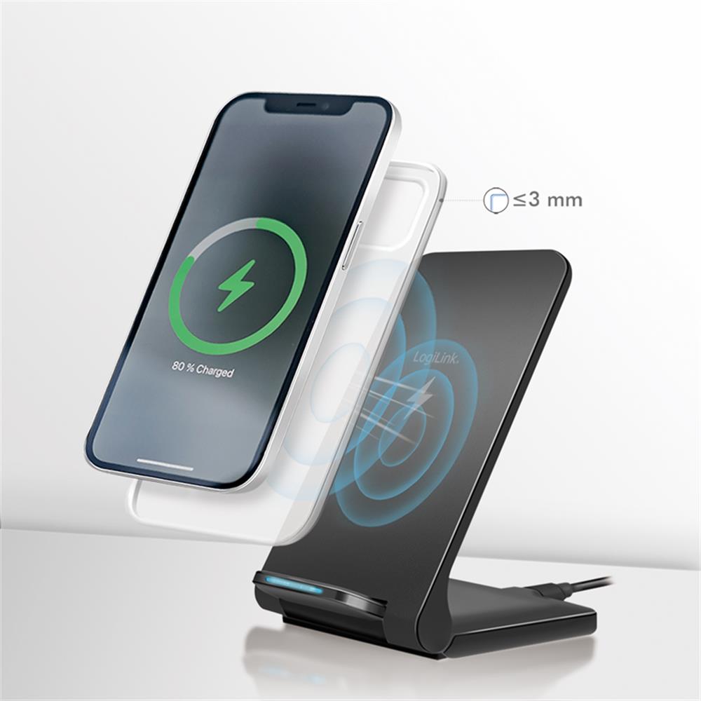LogiLink Smartphone Ständer mit kabelloser Ladefunktion 15 W