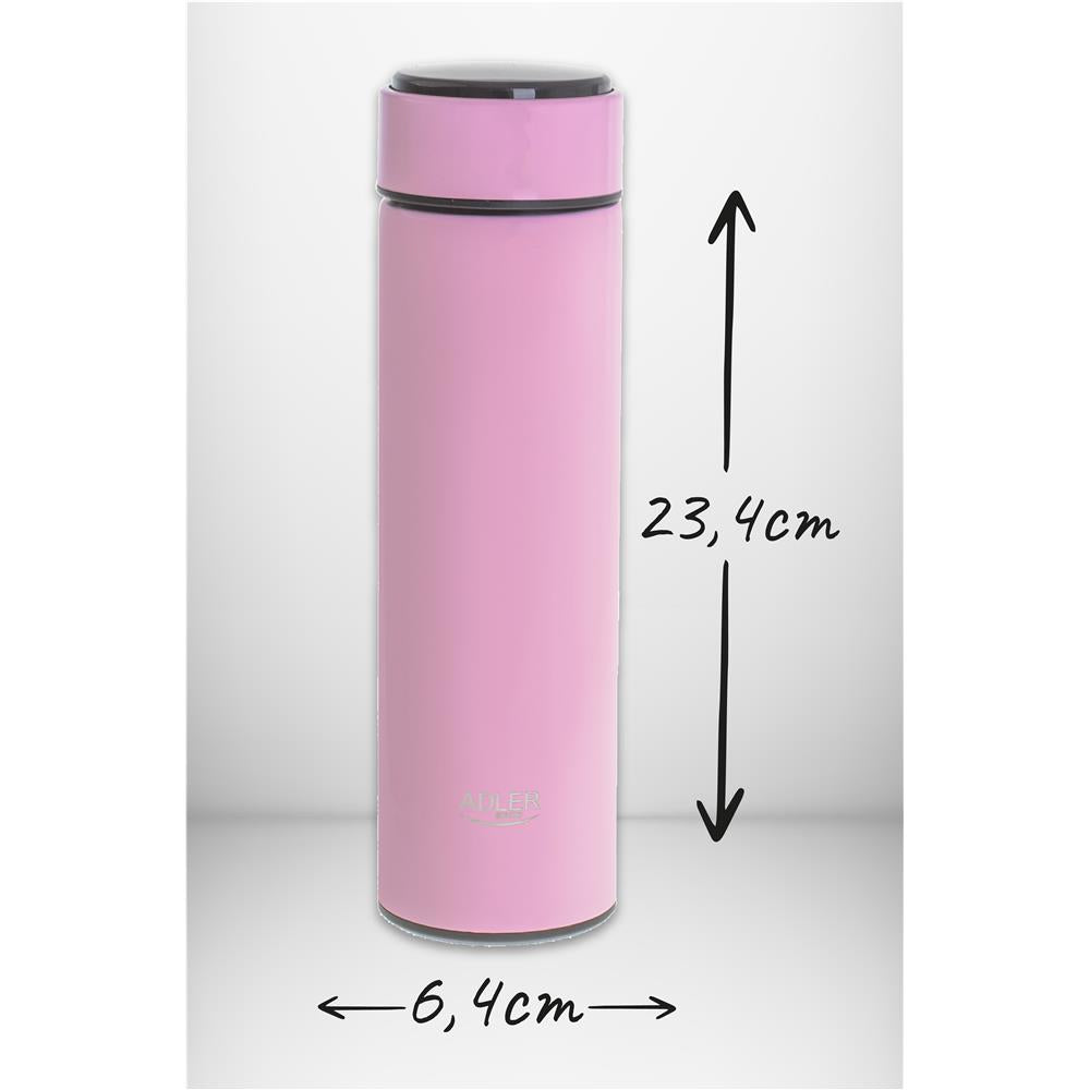 Adler Thermosflasche, 473ml, Rosa, Trinkflasche mit LED-Temperaturanzeige