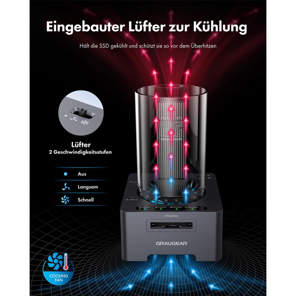 GRAUGEAR Dockingstation und Kartenleser für M.2 NVMe NGFF und CFexpress 10 Gbit/s