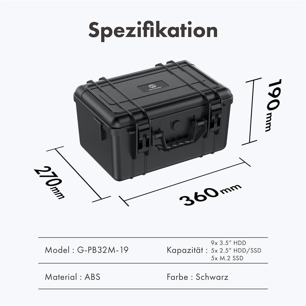 GRAUGEAR Festplattenschutzkoffer für 19 HDD SSD stoßfest wasserabweisend